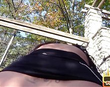 Busty amateur Latina MILF fucked in public action outdoor